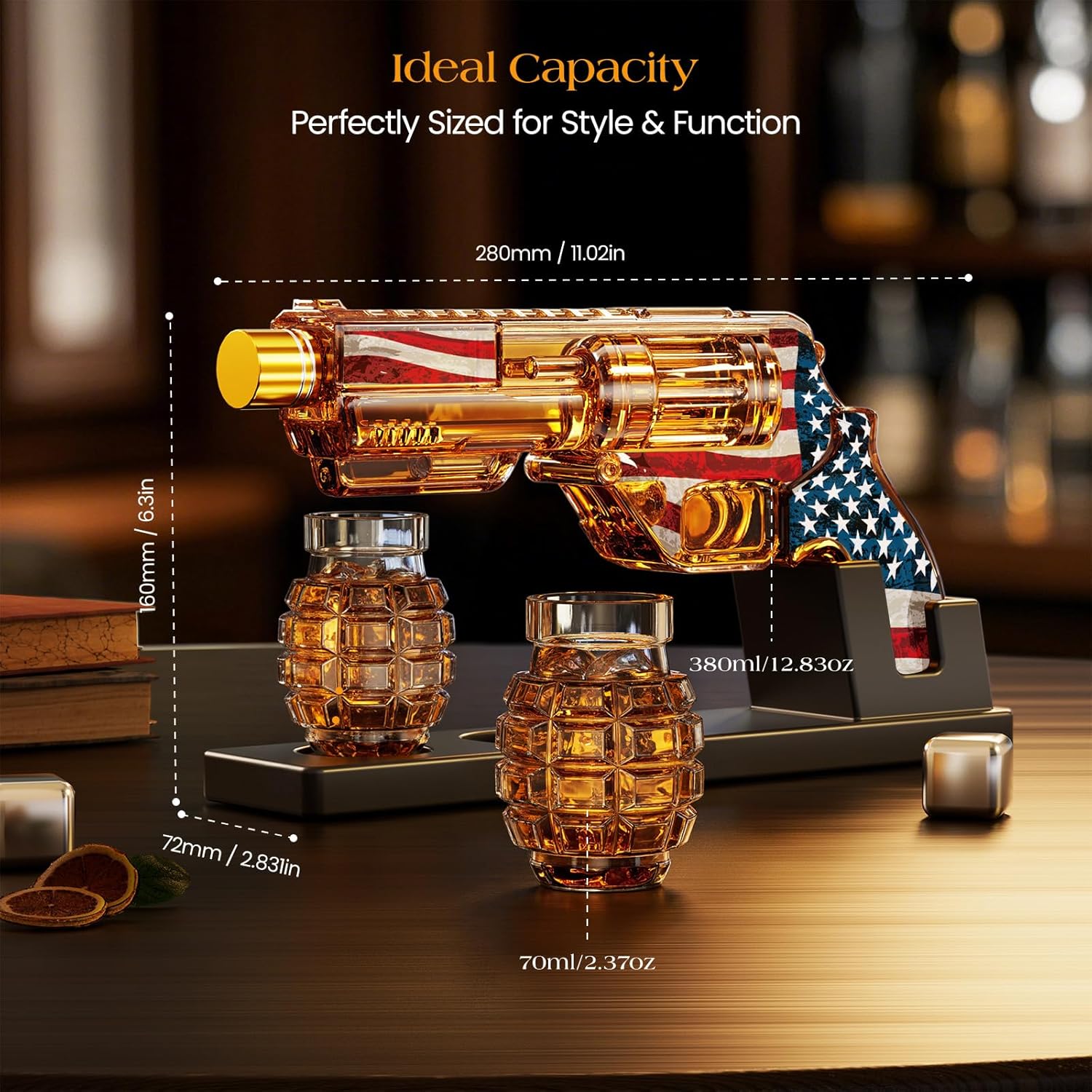 Kollea Flag Whiskey Decanter Sets with Grenade Shot Glasses